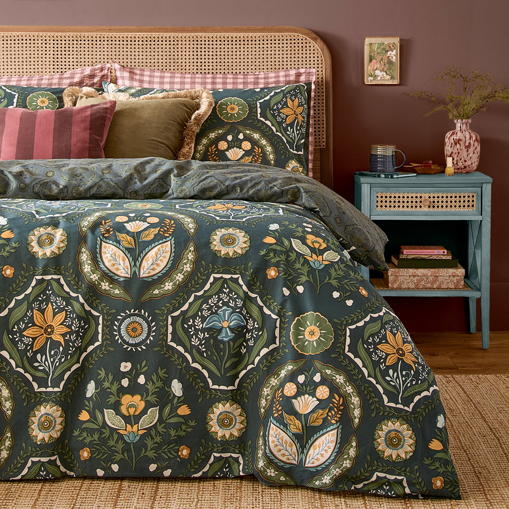 Ember Reversible Duvet Cover Set Midnight Green