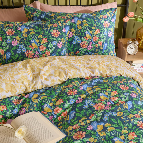 Emerie Floral Reversible Duvet Cover Set Navy