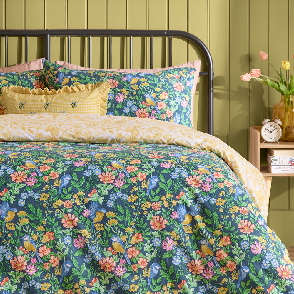 Emerie Floral Reversible Duvet Cover Set Navy