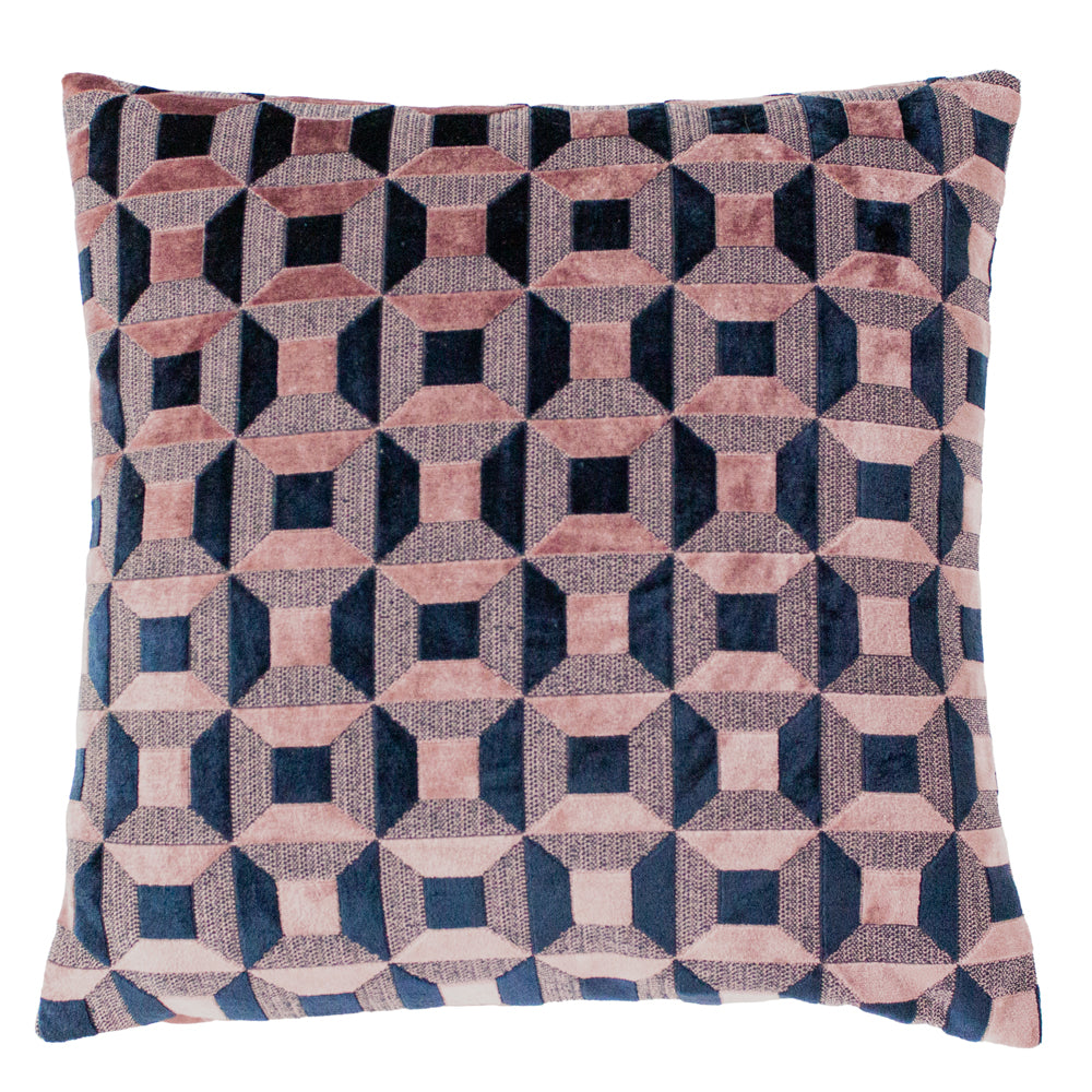 Empire Pink Velvet Jacquard Cushion Cover Blush Navy Cushions Paoletti furn