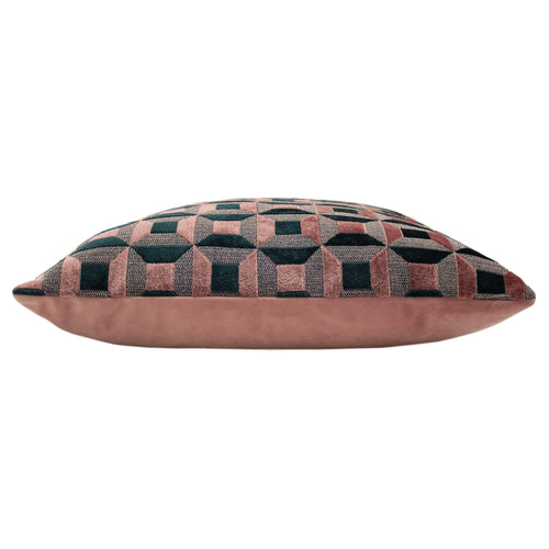 Geometric Pink Cushions - Empire Velvet Jacquard Cushion Cover Blush/Navy Paoletti