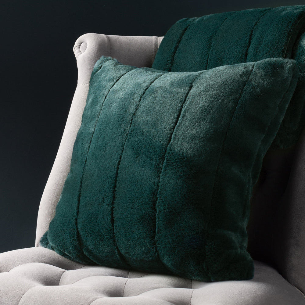 Plain Green Cushions - Empress Faux Fur Cushion Cover Emerald Paoletti