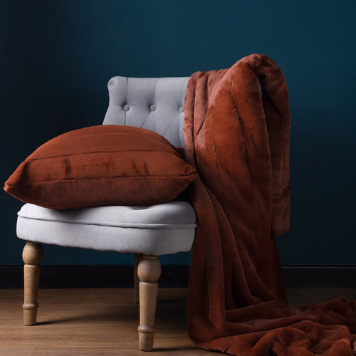 Plain Orange Cushions - Empress Faux Fur Cushion Cover Rust Paoletti