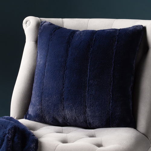 Plain Blue Cushions - Empress Faux Fur Cushion Cover Navy Paoletti