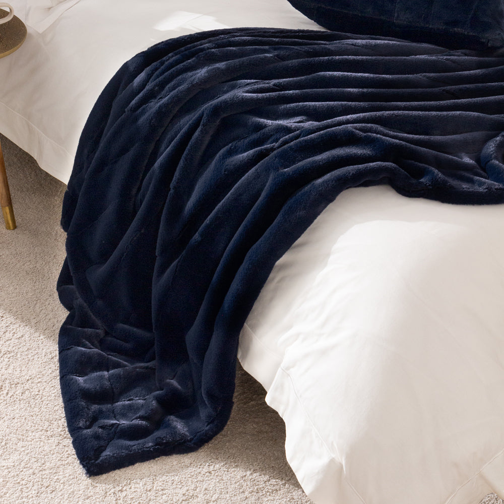 Empress Blue Faux Fur Throw | Navy Throws | Paoletti – Furn.com