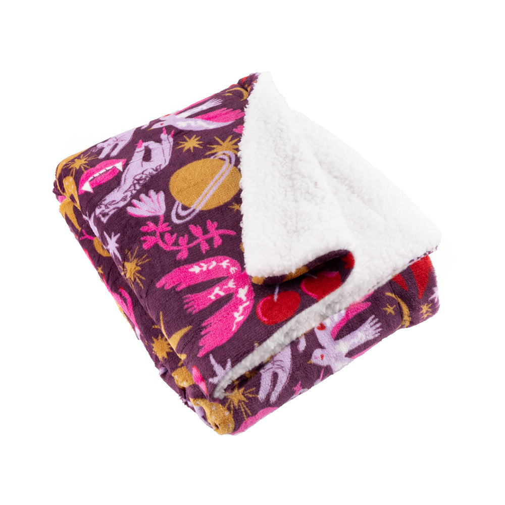 Enchanted Printed Sherpa Fleece Throw Pink