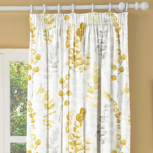 Floral Yellow M2M - Eucalyptus Ochre Made to Measure Curtains Evans Lichfield