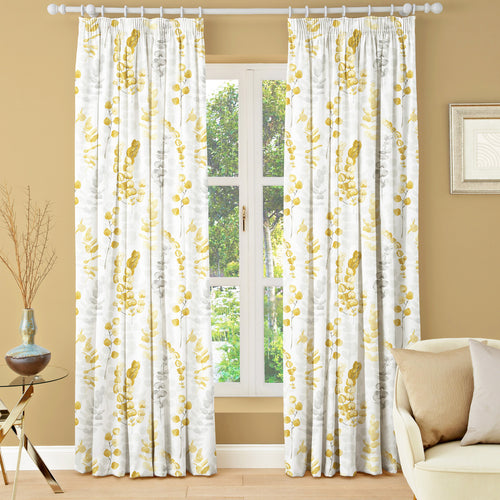 Floral Yellow M2M - Eucalyptus Ochre Made to Measure Curtains Evans Lichfield
