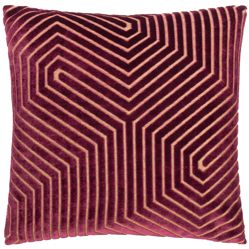 Evoke Cut Velvet Cushion Burgundy