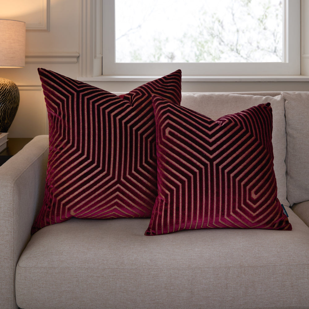 Evoke Cut Velvet Cushion Burgundy