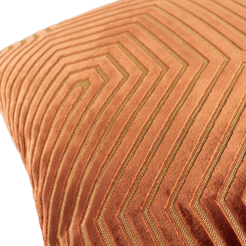 Geometric Orange Cushions - Evoke Cut Velvet Cushion Cover Brick Paoletti