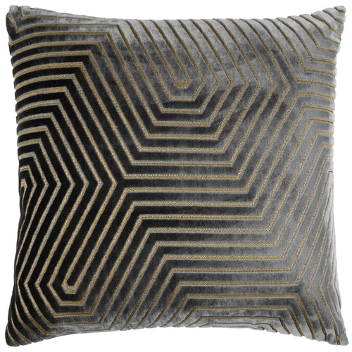 Geometric Grey Cushions - Evoke Cut Velvet Cushion Cover Charcoal Paoletti