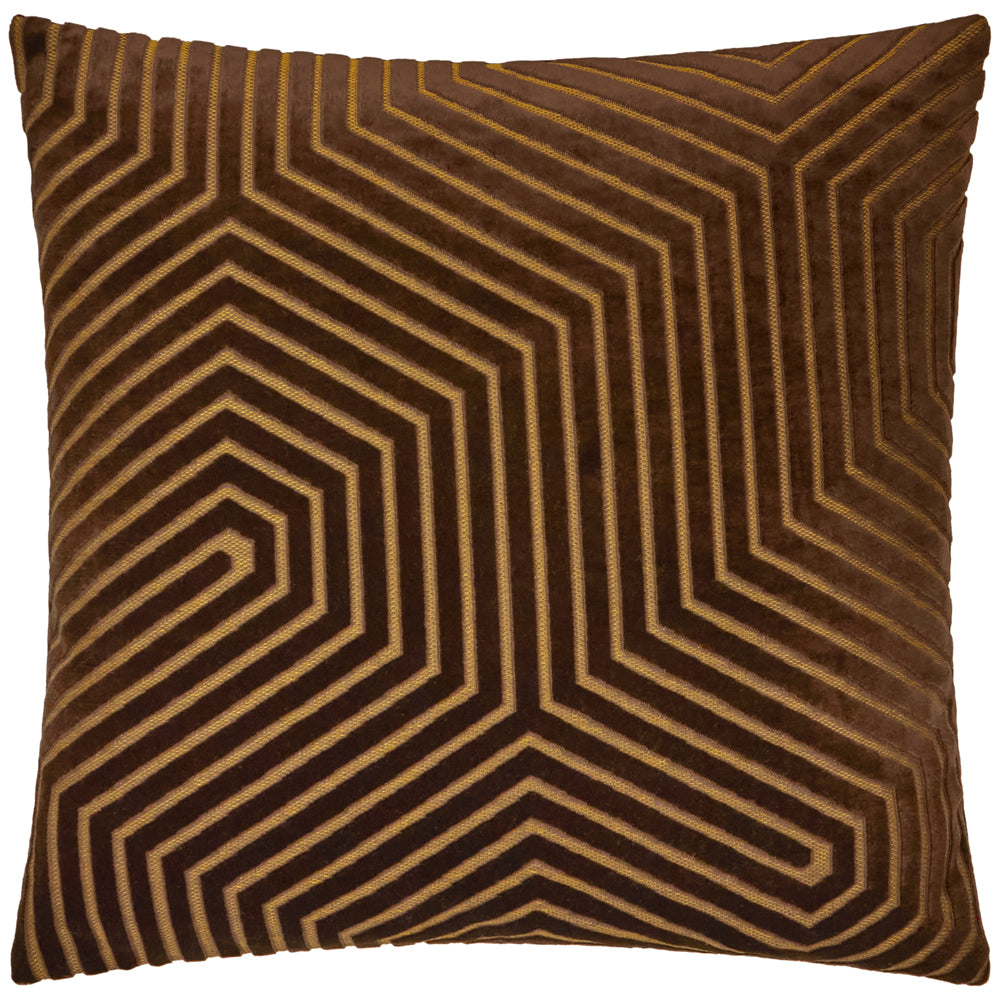 Geometric Brown Cushions - Evoke Cut Velvet Cushion Cover Chocolate Paoletti