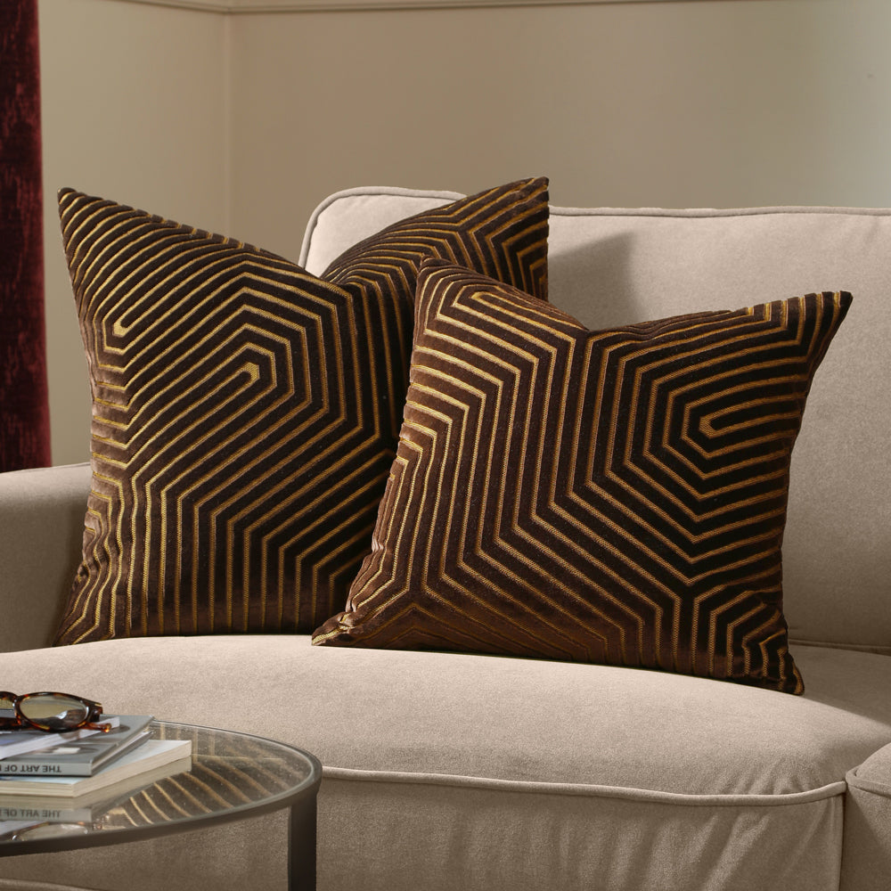 Evoke Cut Velvet Cushion Chocolate