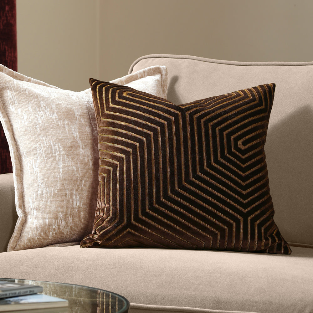 Evoke Cut Velvet Cushion Chocolate