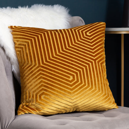 Geometric Gold Cushions - Evoke Cut Velvet Cushion Cover Gold Paoletti