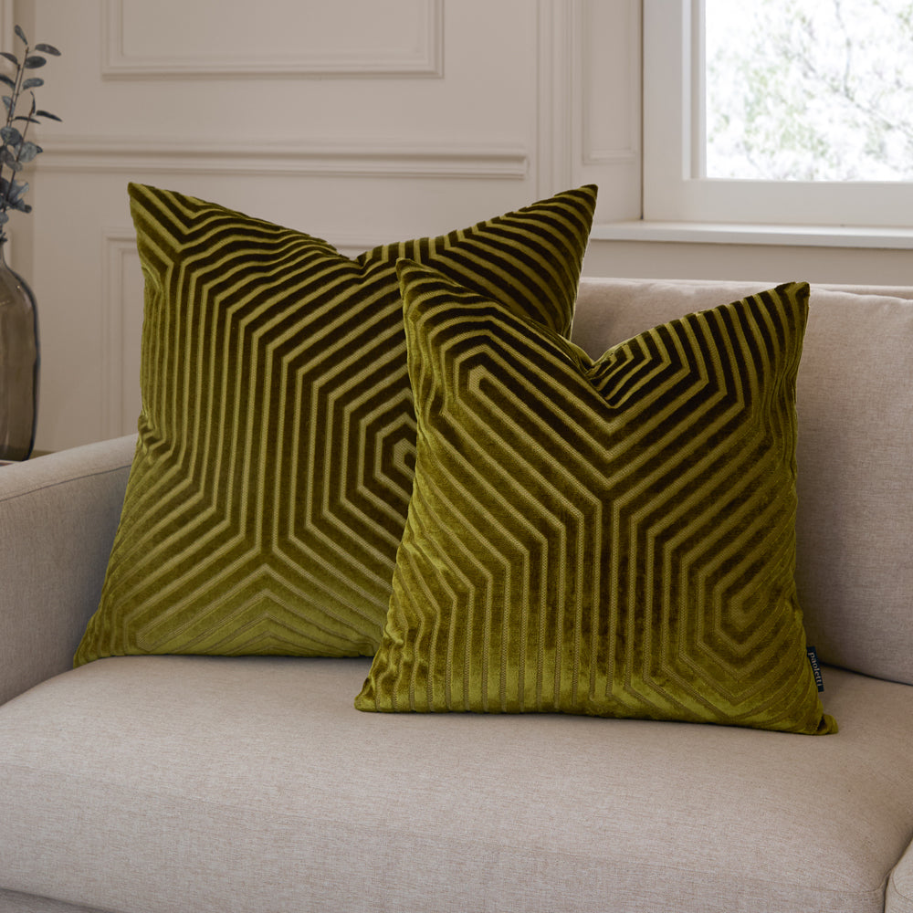 Evoke Cut Velvet Cushion Olive