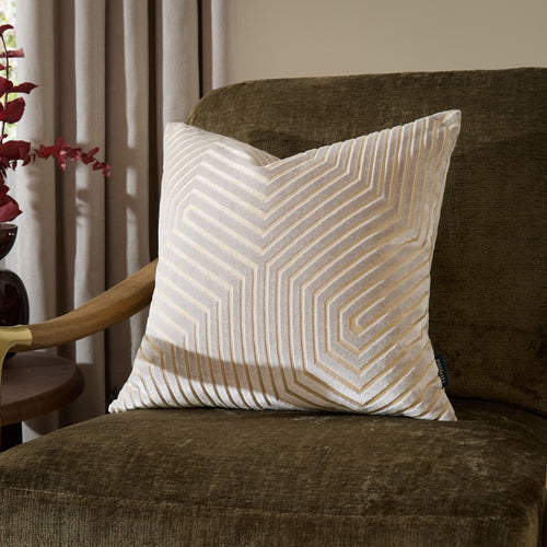 Geometric White Cushions  - Evoke Cut Velvet Cushion Cover Oyster Paoletti