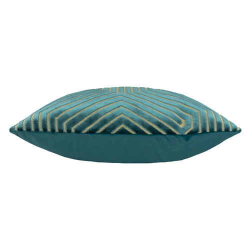 Geometric Blue Cushions - Evoke Cut Velvet Cushion Cover Teal Paoletti