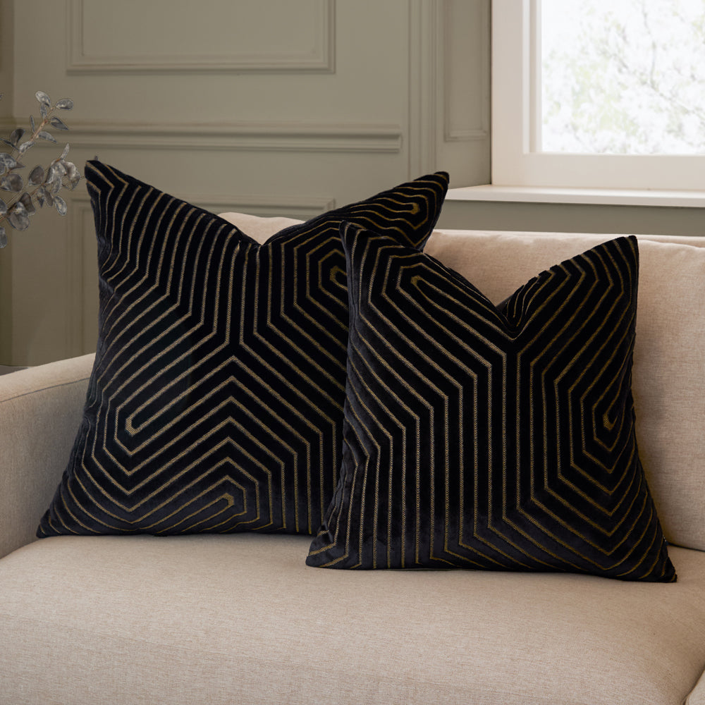 Evoke Cut Velvet Cushion Black