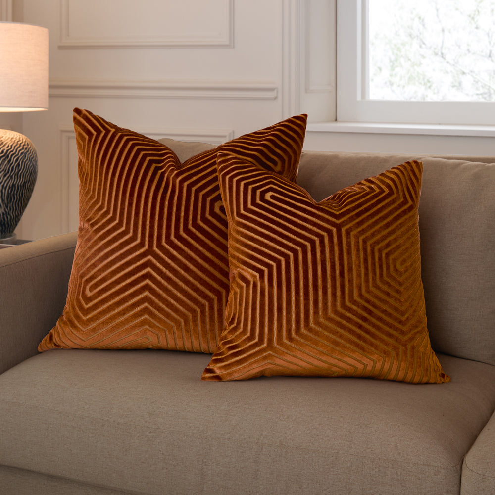 Evoke Cut Velvet Cushion Brick