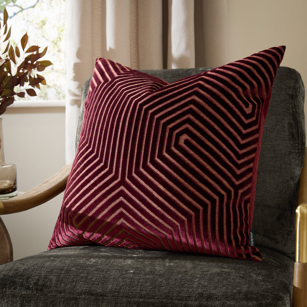 Evoke Cut Velvet Cushion Burgundy