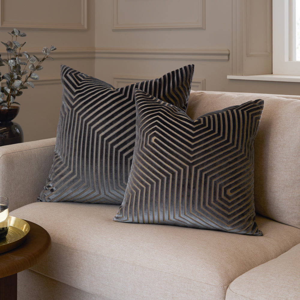 Evoke Cut Velvet Cushion Charcoal