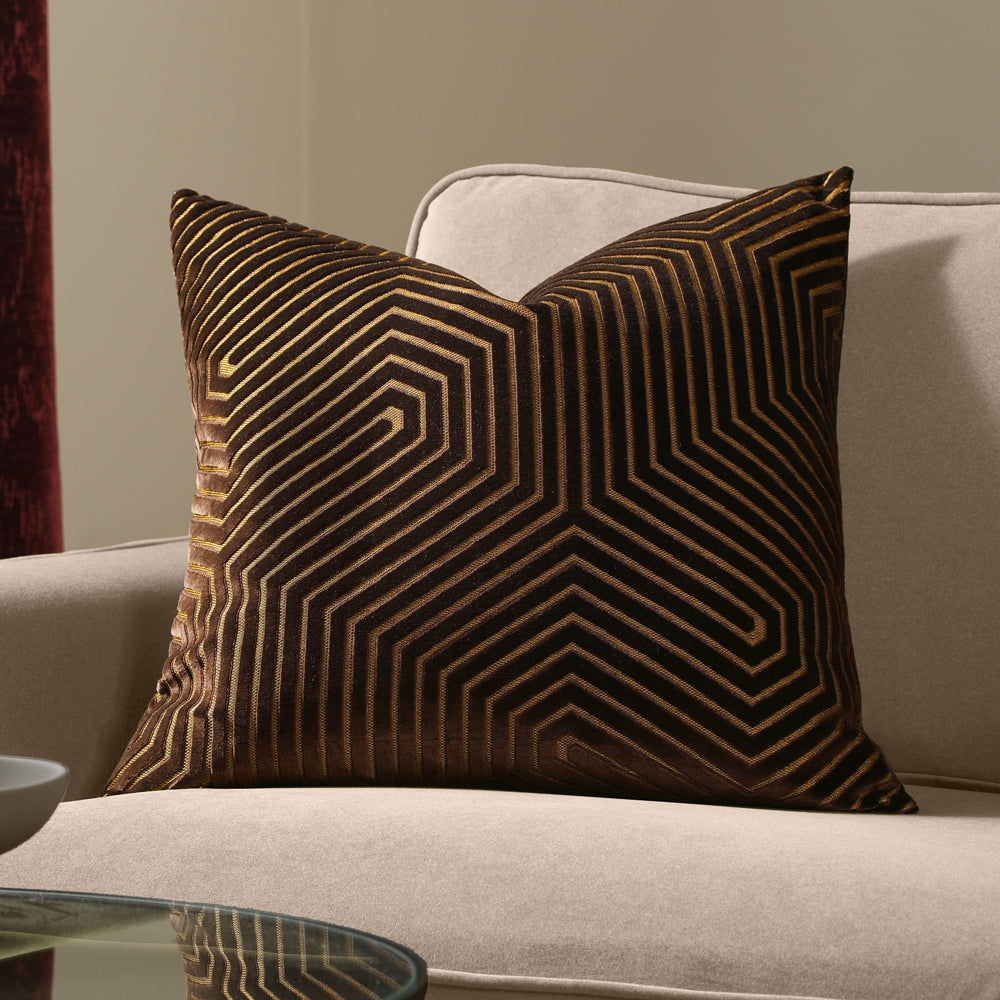 Evoke Cut Velvet Cushion Chocolate