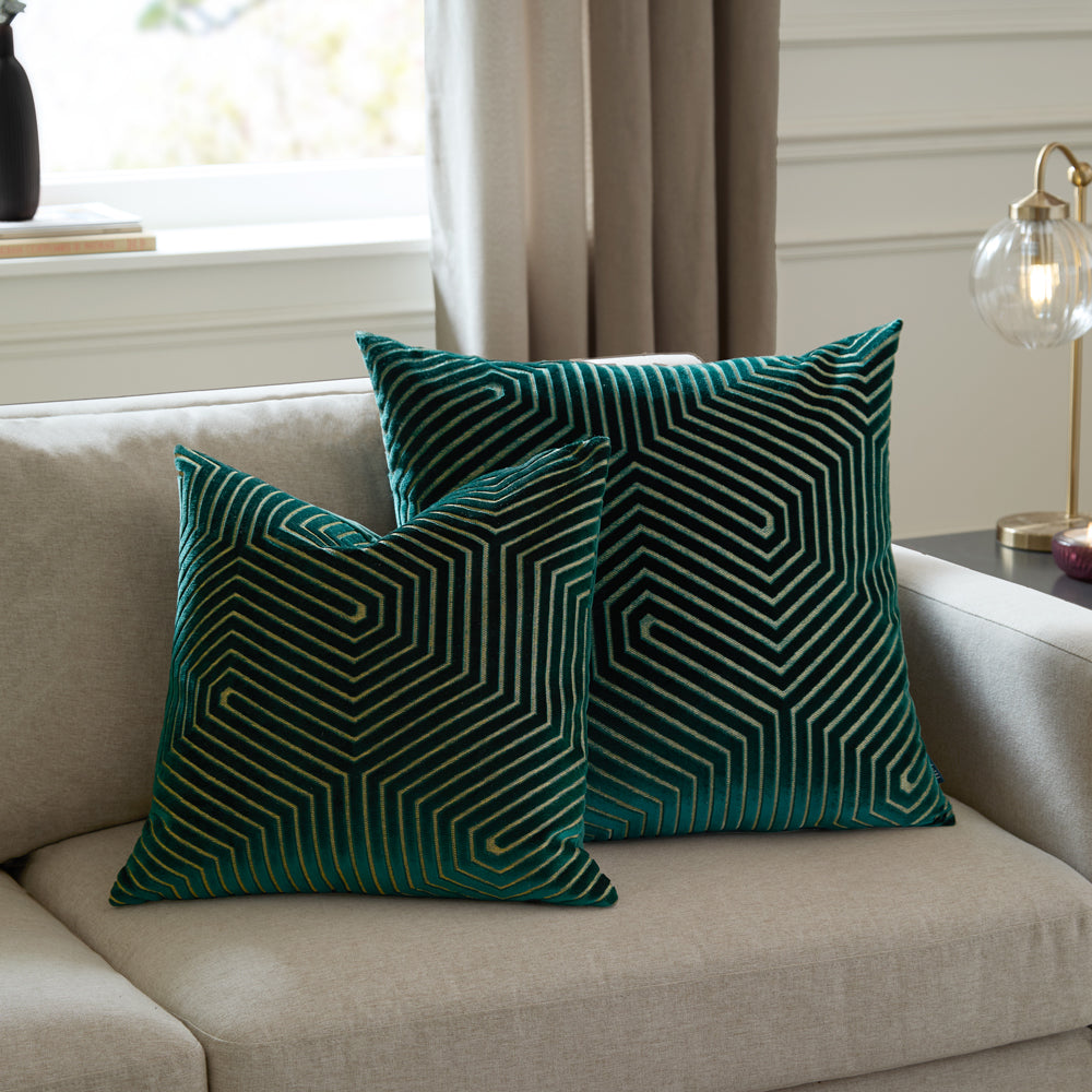 Evoke Cut Velvet Cushion Emerald