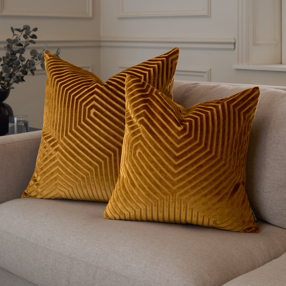 Evoke Cut Velvet Cushion Gold
