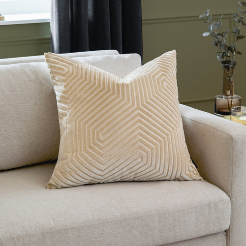 Geometric Cream Cushions  - Evoke Cut Velvet Cushion Cover Ivory Paoletti