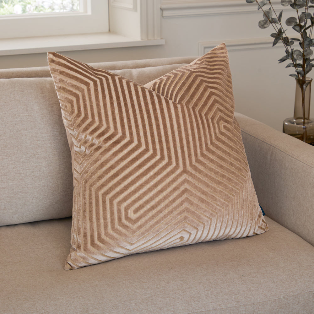 Evoke Cut Velvet Cushion Mink