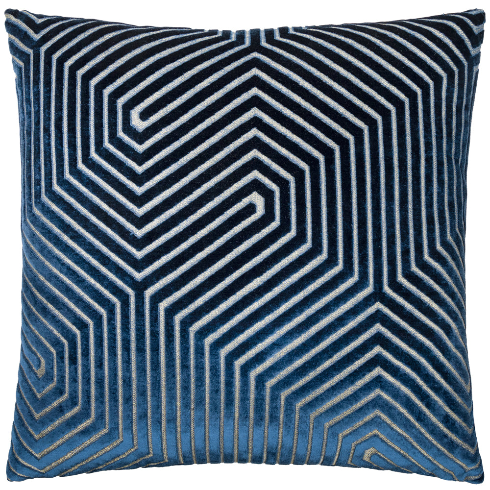 Evoke Cut Velvet Cushion Navy