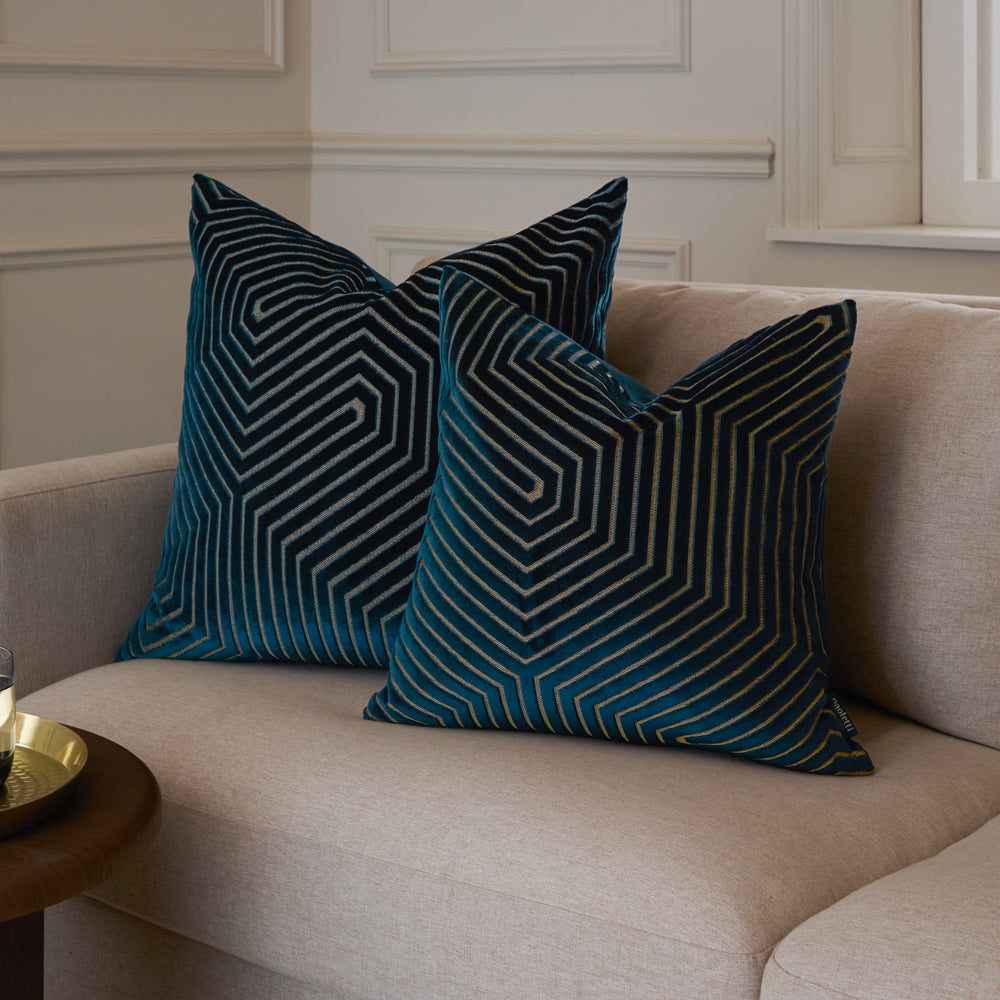 Evoke Cut Velvet Cushion Navy