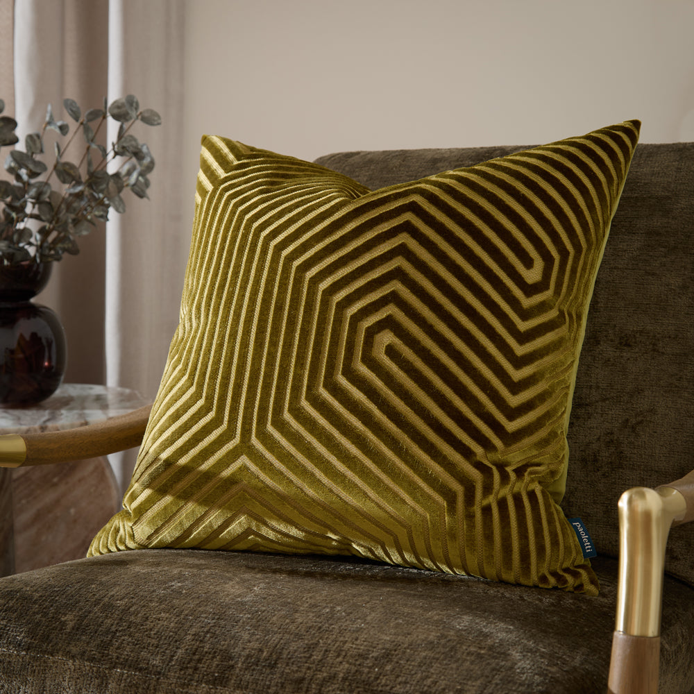Evoke Cut Velvet Cushion Olive