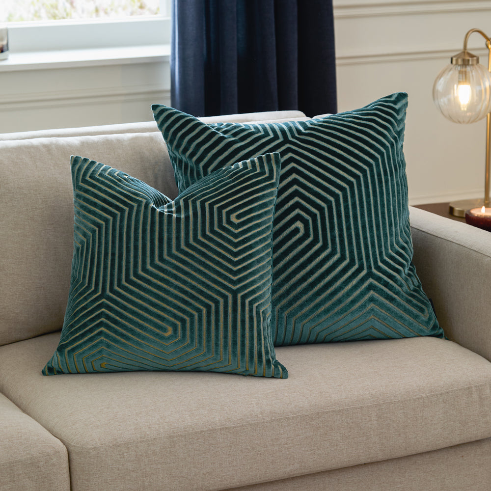 Evoke Cut Velvet Cushion Teal