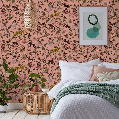 Animal Pink Wallpaper - Exotic Wildlings  Wallpaper Sample Blush furn.