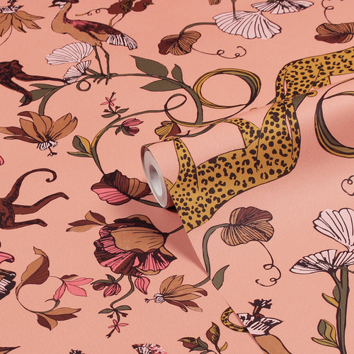 furn. Exotic Wildlings Wallpaper Sample in Blush