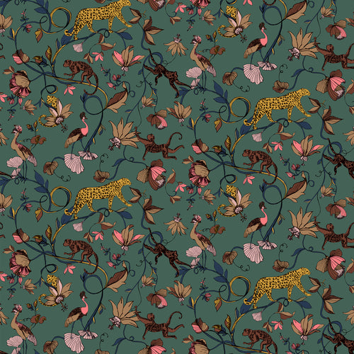 Animal Green Wallpaper - Exotic Wildlings  Wallpaper Juniper Green furn.