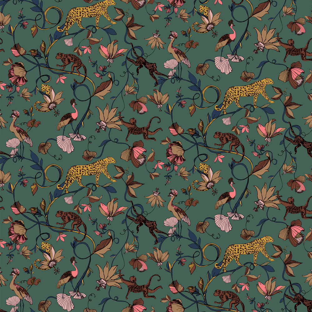 Exotic Wildlings Green Wallpaper | Juniper Green Wallpaper | furn ...