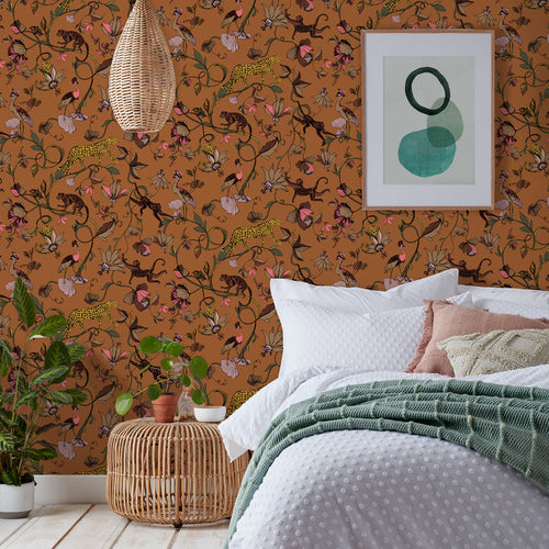 Animal Orange Wallpaper - Exotic Wildlings  Wallpaper Sample Warm Sienna furn.