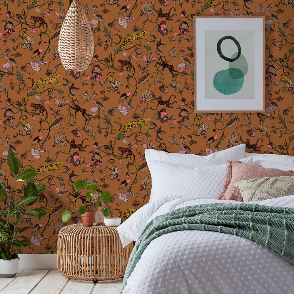 Exotic Wildlings Wallpaper Warm Sienna