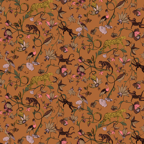 Animal Orange Wallpaper - Exotic Wildlings  Wallpaper Warm Sienna furn.