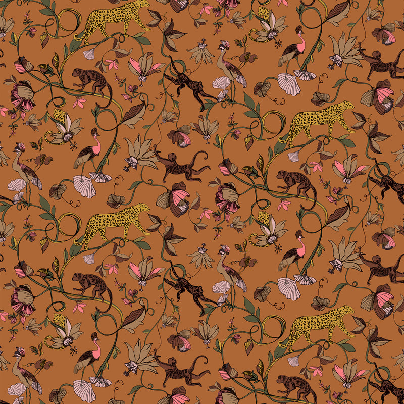 Animal Orange Wallpaper - Exotic Wildlings  Wallpaper Warm Sienna furn.