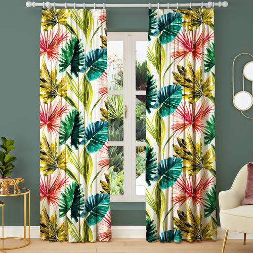 Floral Green M2M - Exotic Leaves Multi Made to Measure Curtains Evans Lichfield