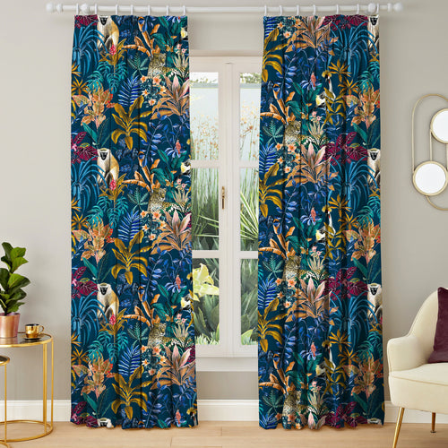 Floral Blue M2M - Exotic Trail Moonlight Made to Measure Curtains Evans Lichfield