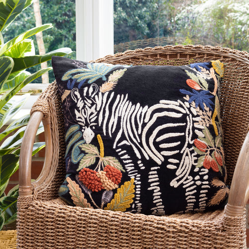 Animal Blue Cushions - Exotic Zebra Embroidered Cushion Cover Midnight Wylder