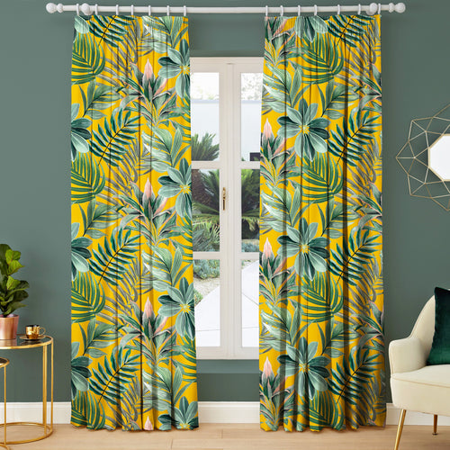 Floral Yellow M2M - Fauna Ochre Made to Measure Curtains Evans Lichfield