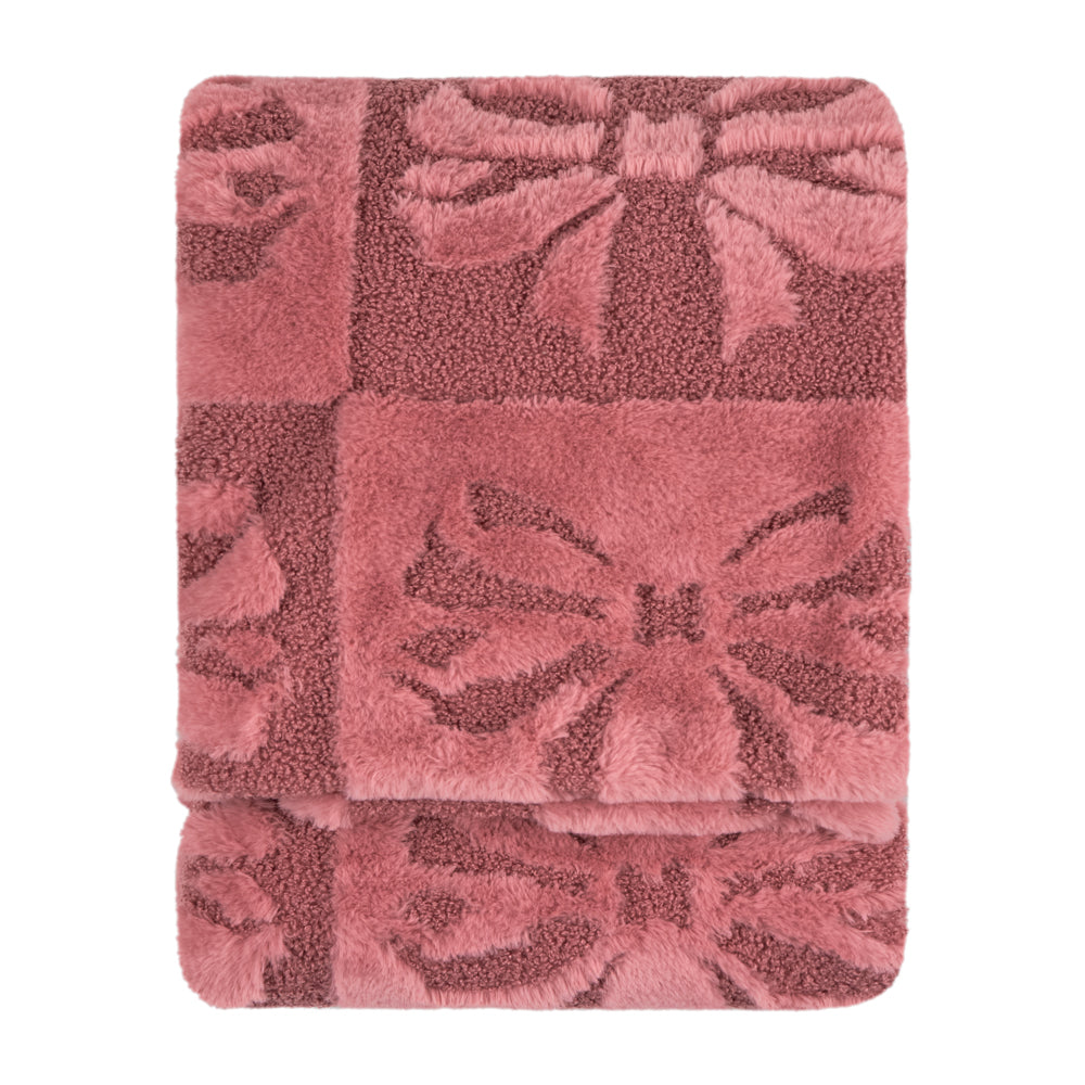 Fur Boucle Big Bows Throw Pink