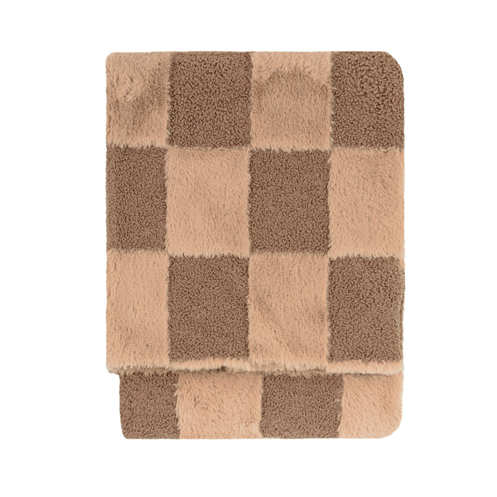 Check Brown Throws - Fur Boucle Check  Throw Chocolate Truffle Furn